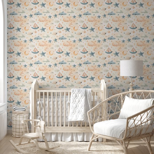 Papel Pintado Barcos de Vela y Estrellas Soñadores (Niños)