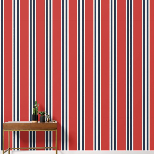Papel Pintado Barn Red & Navy Double Rugby Stripe  (Pasillo)