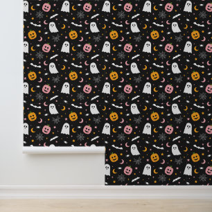 Papel Pintado Bate de araña de calabaza rosa y Naranja de Hallow