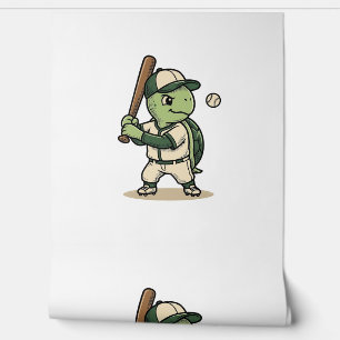 Papel Pintado Bateador de béisbol de tortuga linda arte vectoria