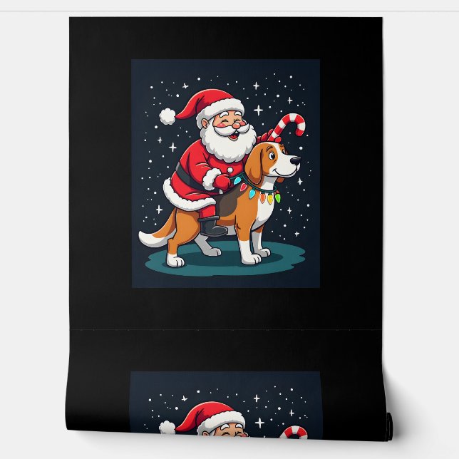 Papel Pintado Beagle Xmas iluminando a Santa Riding Perro Beagle (Desenrollar)