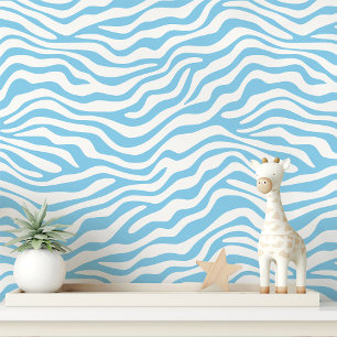 Papel Pintado Bebe Azul y Blanco Estampado de Cebra