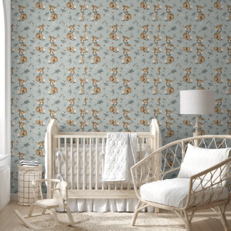 Papel Pintado Bebé Ciervo de Invierno con Orejeras Copos de Niev