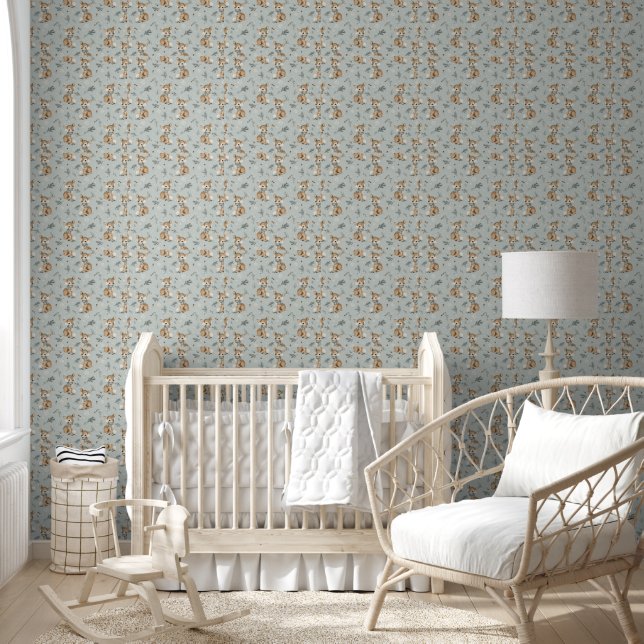 Papel Pintado Bebé Ciervo de Invierno con Orejeras Copos de Niev (Niños)