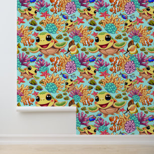 Papel Pintado Bebé de tortuga marina feliz y con carácter