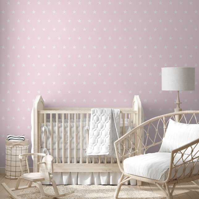 Papel Pintado Bebé Estrellas Rosadas Niños Habitación Nursery De (Baby Pink Stars Kids Room Nursery Home Wall Decor Wallpaper)