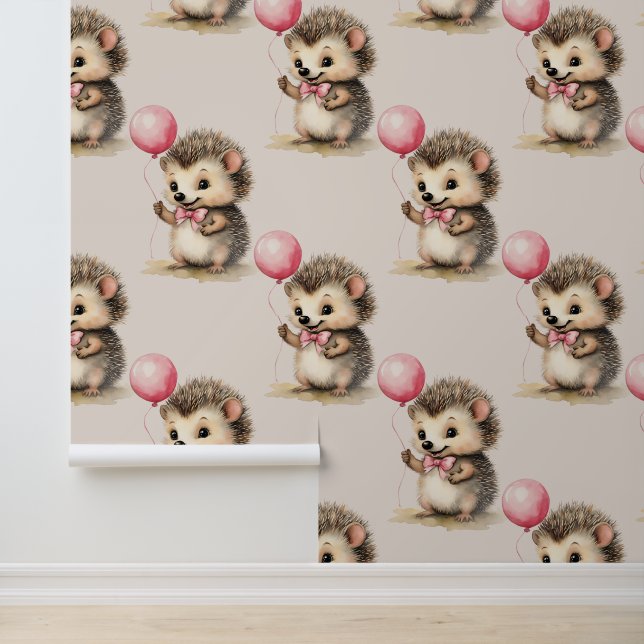 Papel Pintado Bebé Hedgehog Globo Rosa (Solicitud)