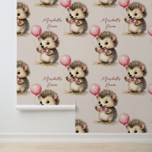 Papel Pintado Bebé Hedgehog Globo rosa personalizado
