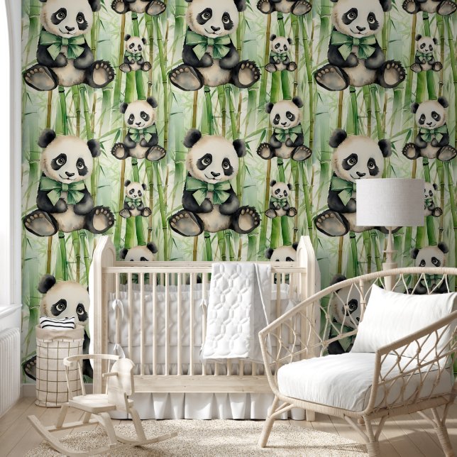 Papel Pintado Bebé Panda Selva de Bambú Personalizada (Niños)