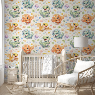 Papel Pintado Bebés dinosaurios lindos patrón continuo de pastel