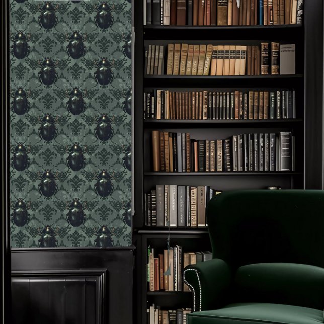 Papel Pintado Beetles de la Academia Oscura (Dark Academia Beetles Wallpaper in a library.)