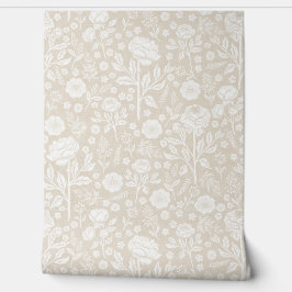 Papel Pintado Beige and White Peonies Hand-Drawn Florals