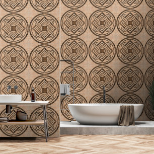 Papel Pintado Beige Brown Tile Mosaic Vintage Design