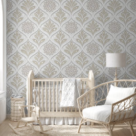 Papel Pintado Beige & White Sparkling Quatrefoil Pattern