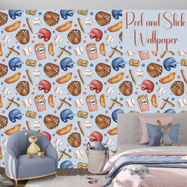 Papel Pintado Béisbol, Azul Y Rojo, Niños Deportivos Peel Y Stic (Subido por el creador)
