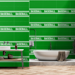 Papel Pintado BÉISBOL Deportivo Verde Brillante Blanco Rayas de 