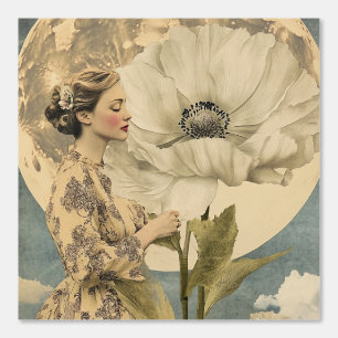 Papel Pintado Belleza iluminada por la luna - Mujer con flores b