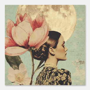 Papel Pintado Belleza iluminada por la luna - Mujer con flores r