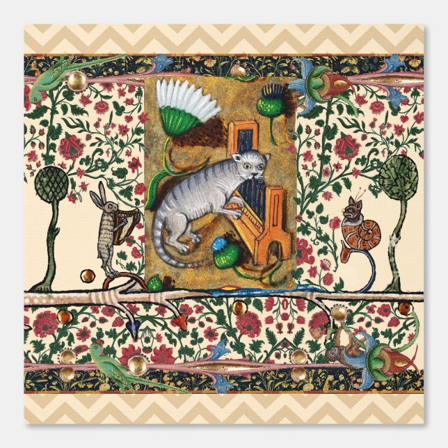 PAPEL PINTADO BESTIARIO MEDIEVAL EXTRAÑO, MÚSICA, ÓRGANO DE JUEG (Anverso)