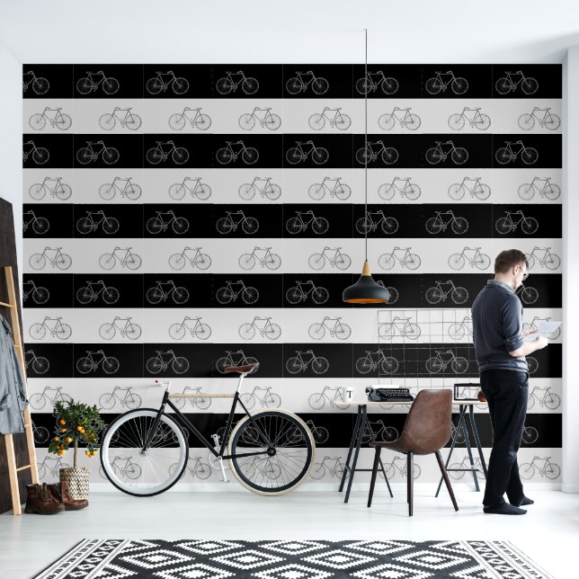 Papel Pintado Bicicletas Negro y Gris (Sala de estar)