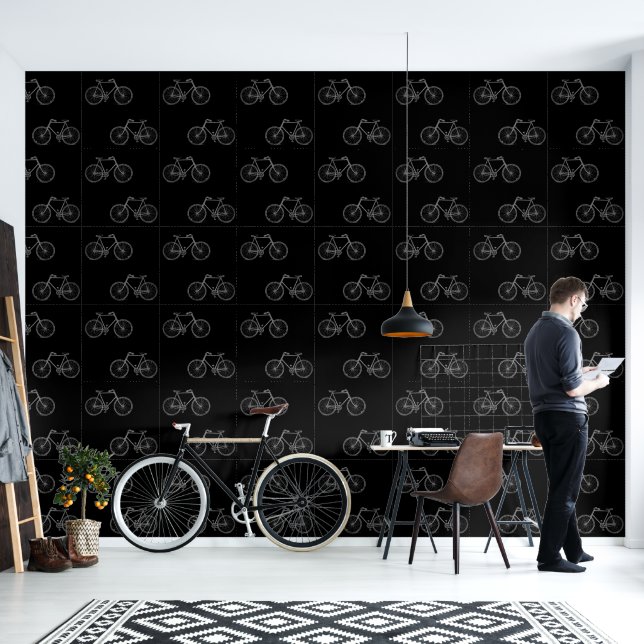 Papel Pintado Bicycles Black (Sala de estar)