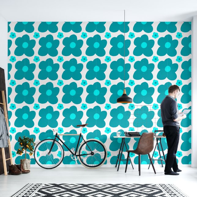 Papel Pintado Big Blue Flowers Simple Pattern (Sala de estar)