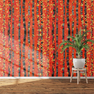 Papel Pintado Birch Aspen Tree Forest Red Art