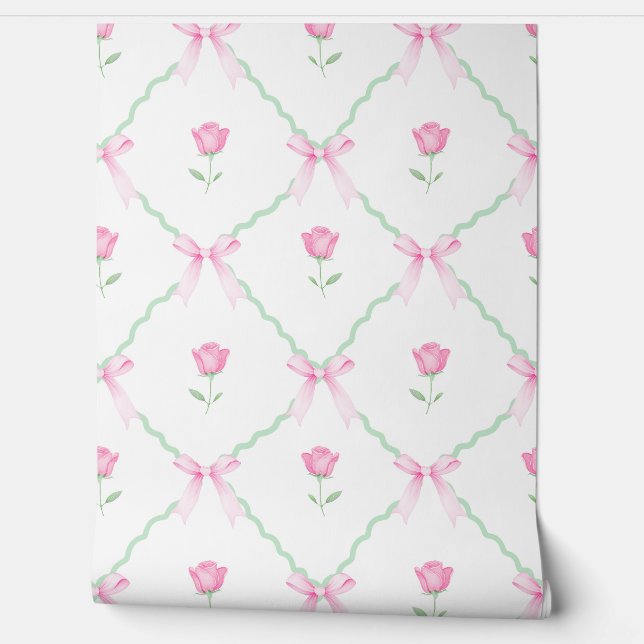 Papel Pintado Bisonu preppy Tulip Pink Bows Scallop Grandmillenn (Desenrollar)