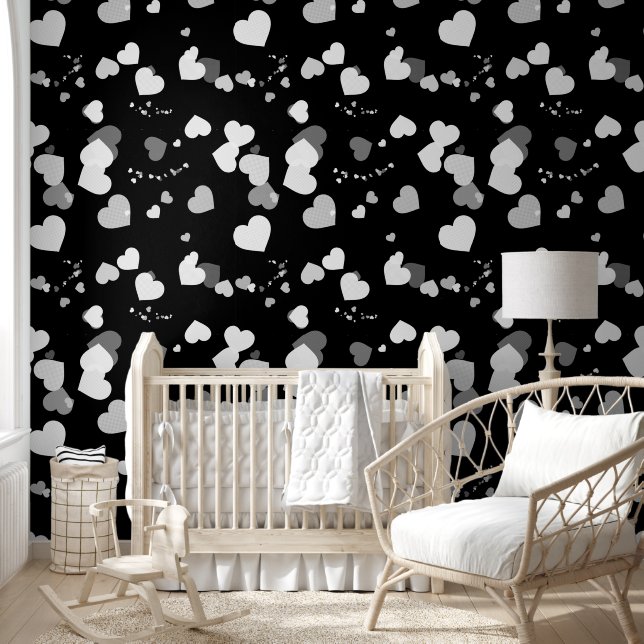 Papel Pintado Black an white love hearts wallpaper (Niños)