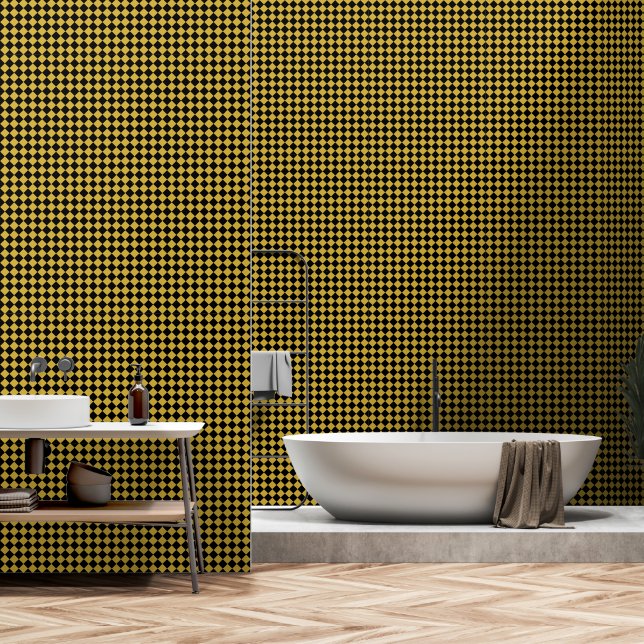 Papel Pintado Black and Metallic Gold Chevron Pattern Textured (Baño)
