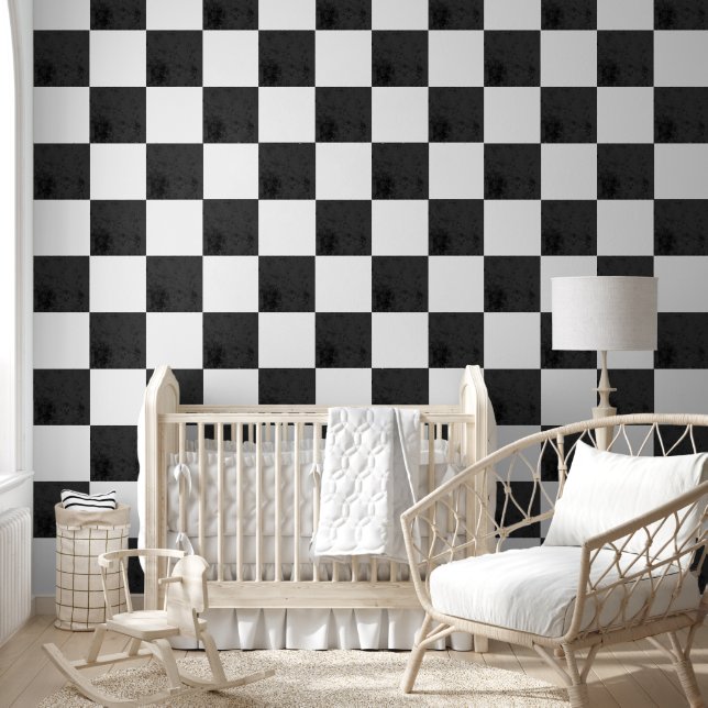 Papel Pintado Black And White Texture Retro Checkered  (Niños)