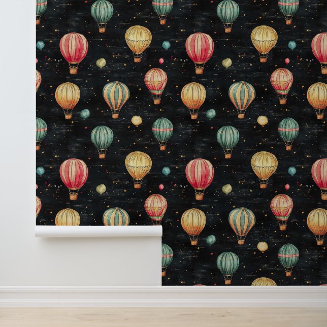 Papel Pintado Black Chalkboard Hot Air Balloon Kindergarten Wall (Solicitud)