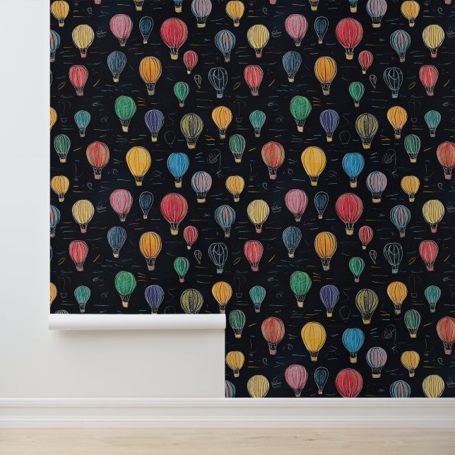 Papel Pintado Black Chalkboard Hot Air Balloon Kindergarten Wall (Solicitud)