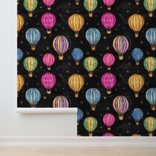 Papel Pintado Black Chalkboard Hot Air Balloon Kindergarten Wall (Solicitud)