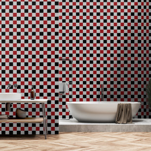 Papel Pintado Black Gray and Red Check