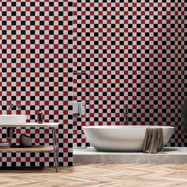 Papel Pintado Black Gray and Red Check (Baño)