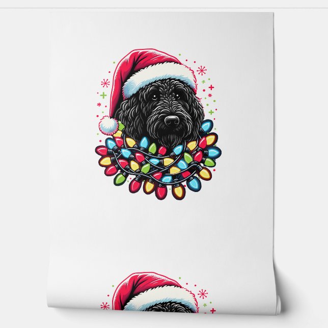Papel Pintado Black Labradoodle Christmas Tree Xmas Lights Doodl (Desenrollar)