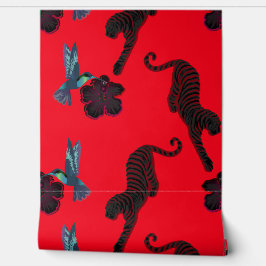 Papel Pintado Black panther Flower birds Maximalist wallpaper