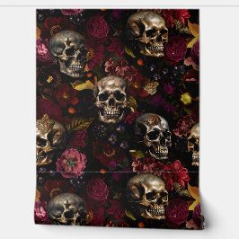 Papel Pintado Black Vintage Mystic Skull Y Red Roses Garden