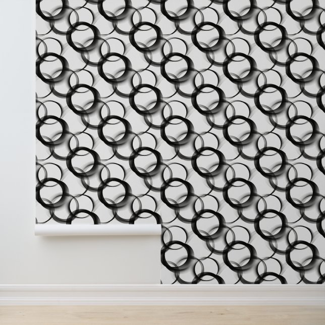 Papel Pintado Black & White Overlapping Circles – Geometric Seam (Solicitud)