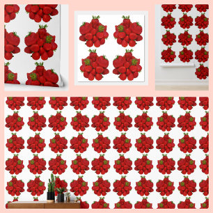 Papel Pintado Blanco Botánico Fotográfico de Fresas Rojas