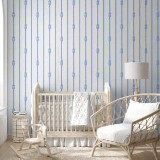Papel Pintado Blanco Cobalto Azul Nudo de Cuerda Náutico
