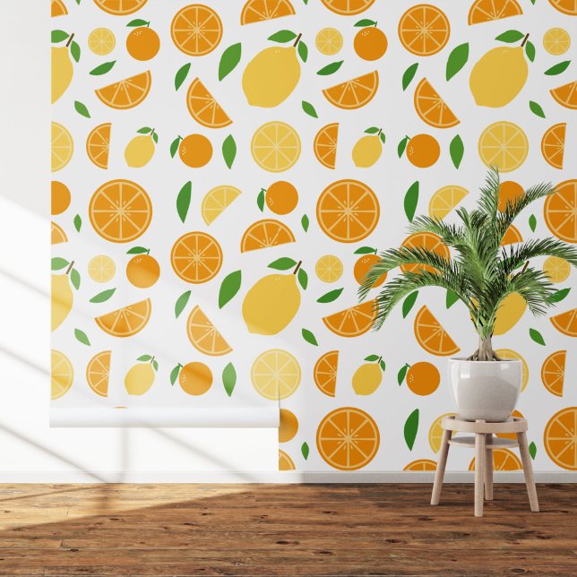 Papel Pintado Blanco del patrón de naranja y limón (Orange & Lemon Pattern Wallpaper)