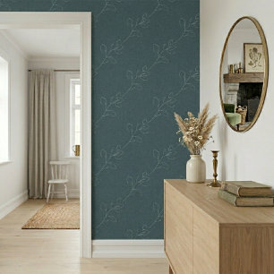 Papel Pintado Blanco Floral Moderno Lana Verde Azul Oscuro Elega