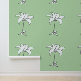 Papel Pintado Blanco Floral Verde Claro