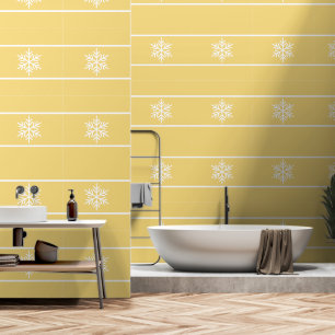 Papel Pintado Blanco Moderno Amarillo Suave Rayas Copos de Nieve