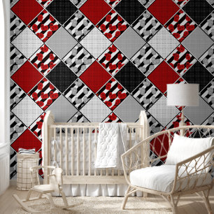 Papel Pintado Blanco negro con retráctil rojo