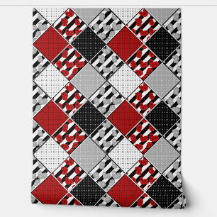 Papel Pintado Blanco negro con retráctil rojo
