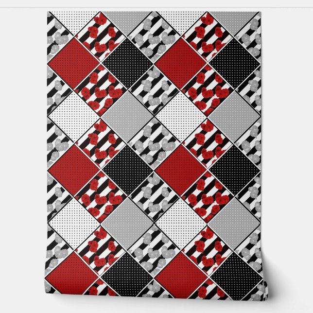 Papel Pintado Blanco negro con retráctil rojo (Desenrollar)