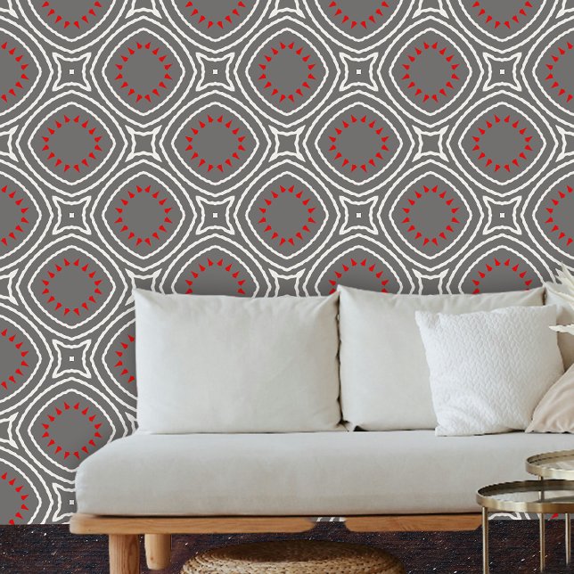 Papel Pintado Blanco rojo gris geométrico contemporáneo (Subido por el creador)